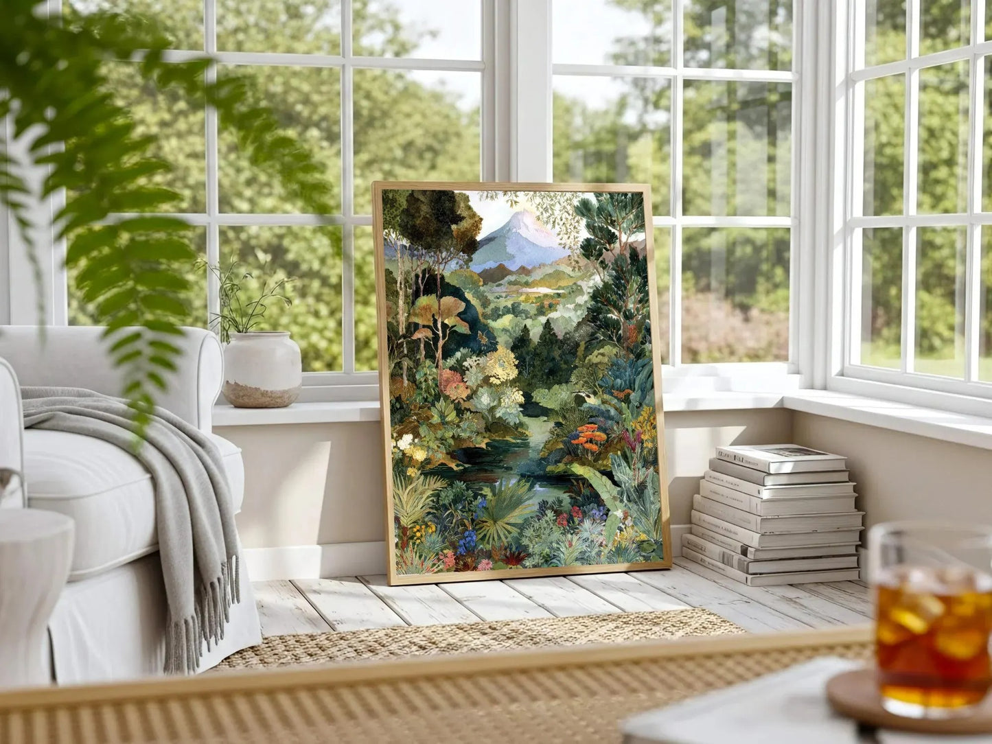 Tropical Jungle Forest River Mountain Landscape Wall Art Print Rousseau Inspired canvas prints