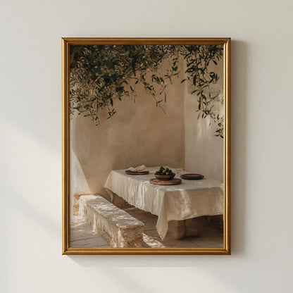 Mediterranean Dining Print, Olive Table Scene, Neutral Kitchen Wall Art (Digital Download)