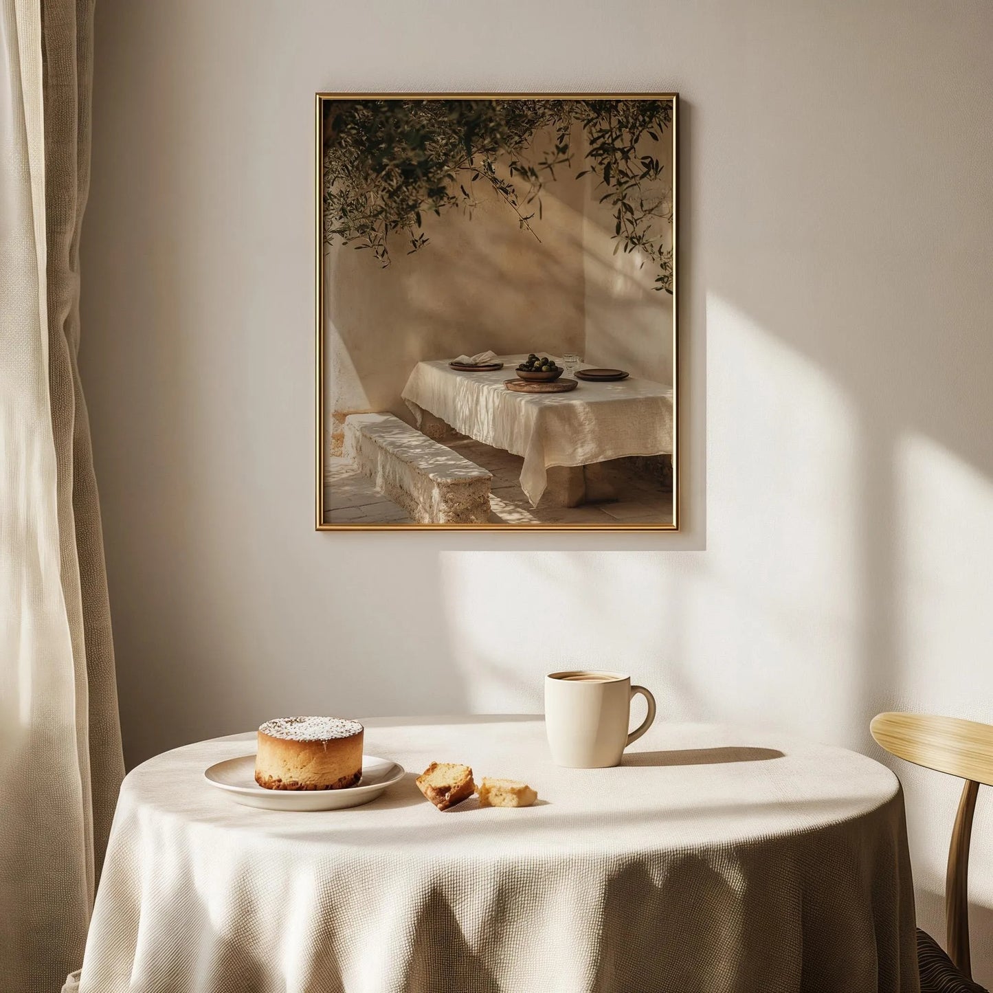Mediterranean Dining Print, Olive Table Scene, Neutral Kitchen Wall Art (Digital Download)