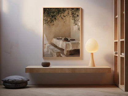 Mediterranean Dining Print, Olive Table Scene, Neutral Kitchen Wall Art (Digital Download)