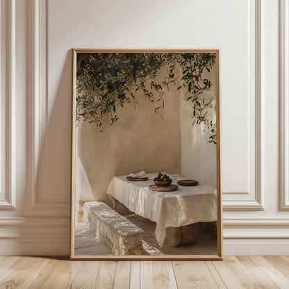 Mediterranean Dining Print, Olive Table Scene, Neutral Kitchen Wall Art (Digital Download)