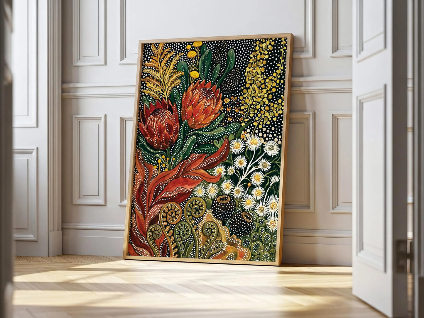 Botanical Aboriginal Art Print Kusama Inspired Abstract Floral Wall Art Tropical Wabi Sabi Decor canvas prints
