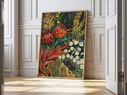 Botanical Aboriginal Art Print Kusama Inspired Abstract Floral Wall Art Tropical Wabi Sabi Decor canvas prints
