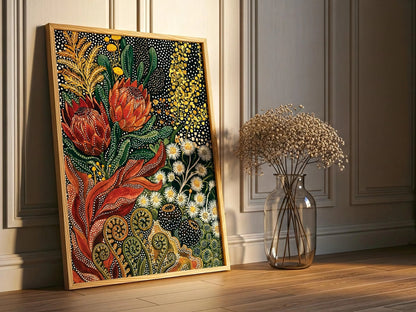 Botanical Aboriginal Art Print Kusama Inspired Abstract Floral Wall Art Tropical Wabi Sabi Decor canvas prints