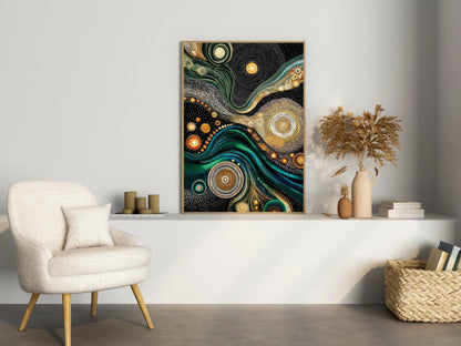 Wall Art Aboriginal Dot Style Swirl Green Gold Kusama Inspired canvas prints