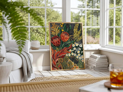 Botanical Aboriginal Art Print Kusama Inspired Abstract Floral Wall Art Tropical Wabi Sabi Decor canvas prints