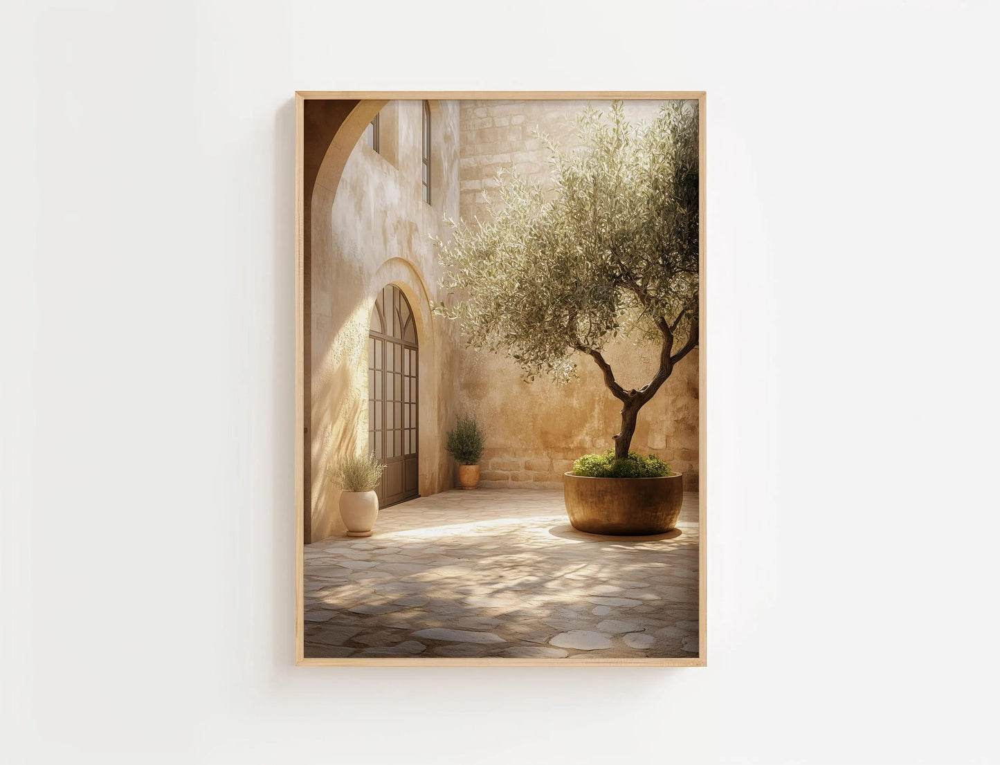Mediterranean Olive Tree Courtyard Print – Sunlit Rustic Neutral Wall Art (Digital Download)