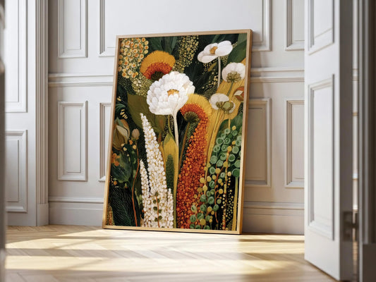 Abstract Botanical Print: Earthy Tropical Wildflower Art, Boho Kusama Home Decor