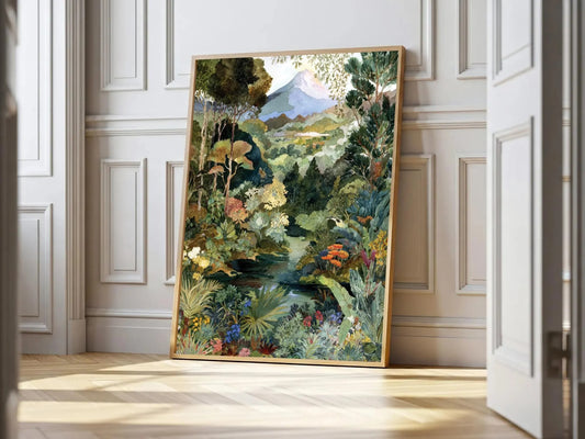 Tropical Jungle Forest River Mountain Landscape Wall Art Print Rousseau Inspired