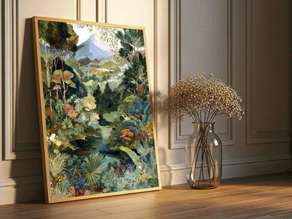 Tropical Jungle Forest River Mountain Landscape Wall Art Print Rousseau Inspired canvas prints