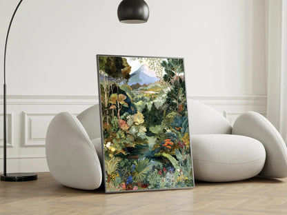 Tropical Jungle Forest River Mountain Landscape Wall Art Print Rousseau Inspired canvas prints